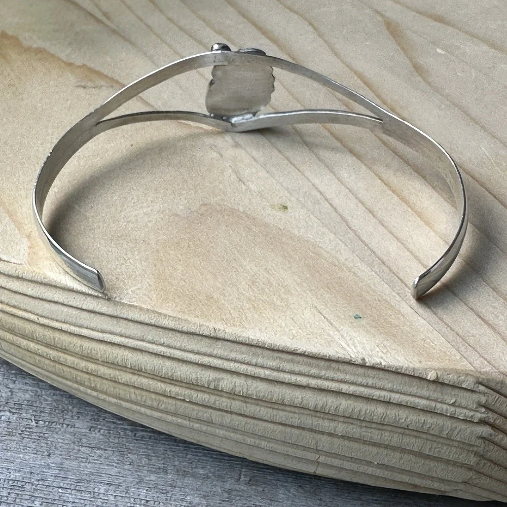 VTG Native American Navajo Cuff Bracelet Size 6 Turquoise Leaf 925 Sterling 6.0g